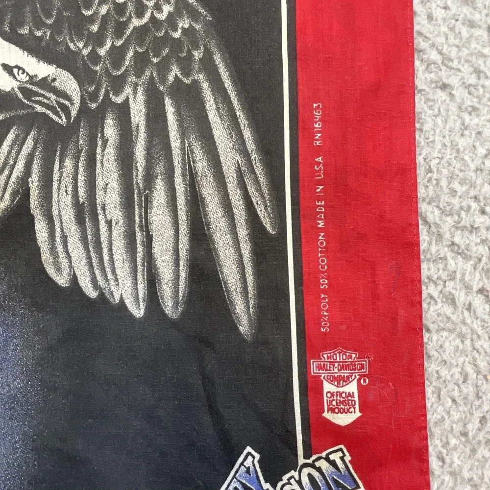 Harley Davidson Bandana Men OS Black Red Fair Vintage Eagle #1 Logo USA Made